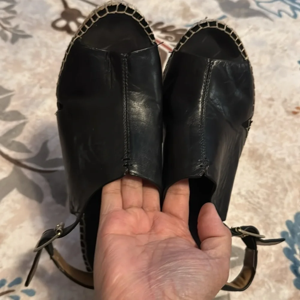 Clark’s Black Leather Women's Sz 9.5 Petrina Meera Artisan Wedge Sandal